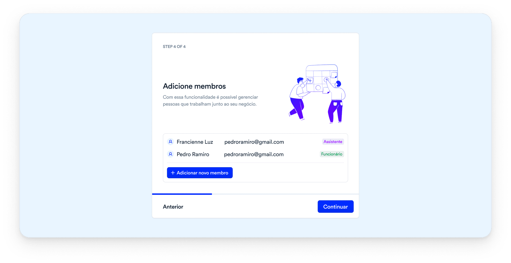 Fluxo de convite e setup: entrada de novos membros sem travar o uso imediato.